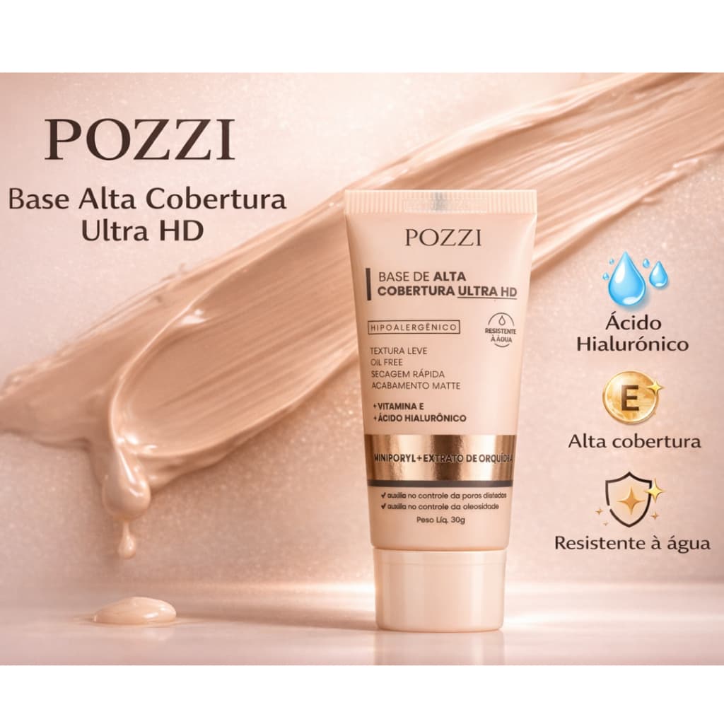 Base Matte Cremosa  Alta cobertura resistente a água  30 ml Pozzi