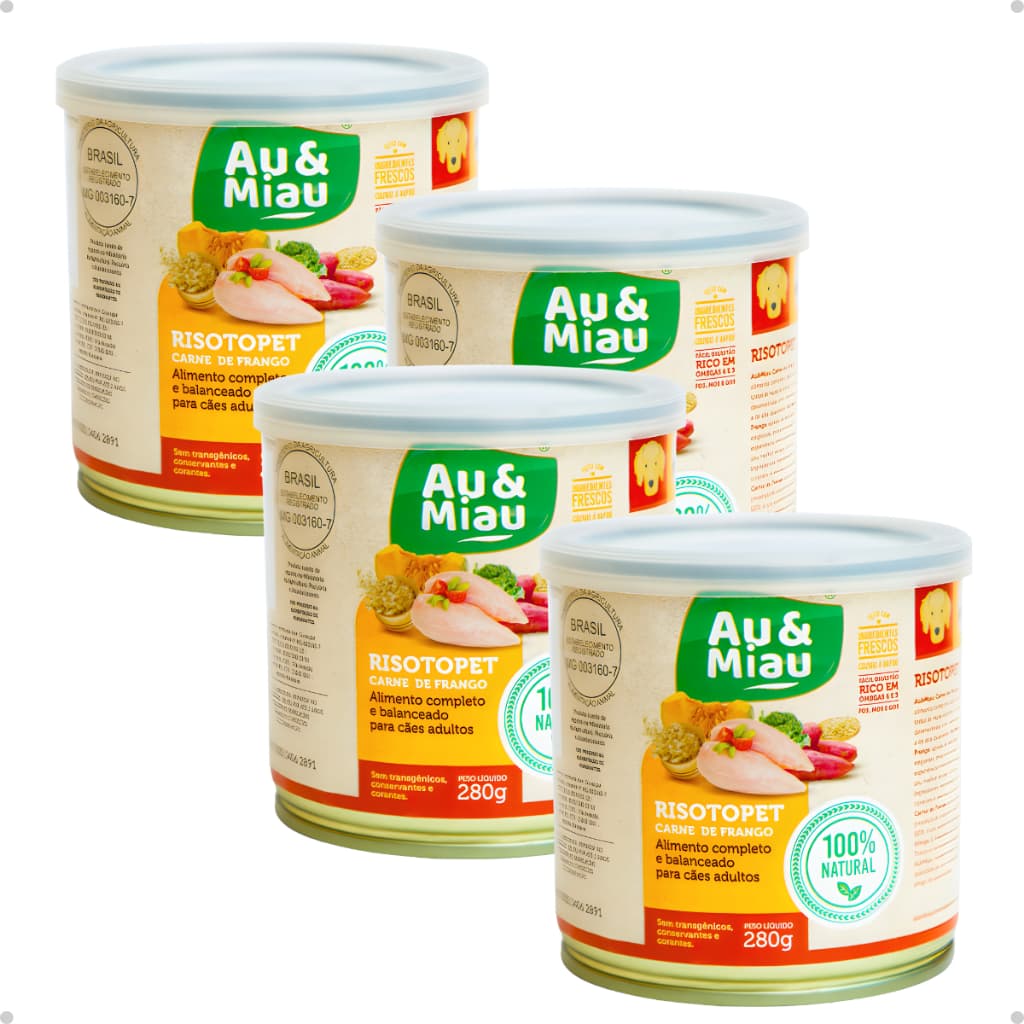 Kit 4 Ração Natural Úmida Para Cachorro 280g Sabor Carne De Frango
