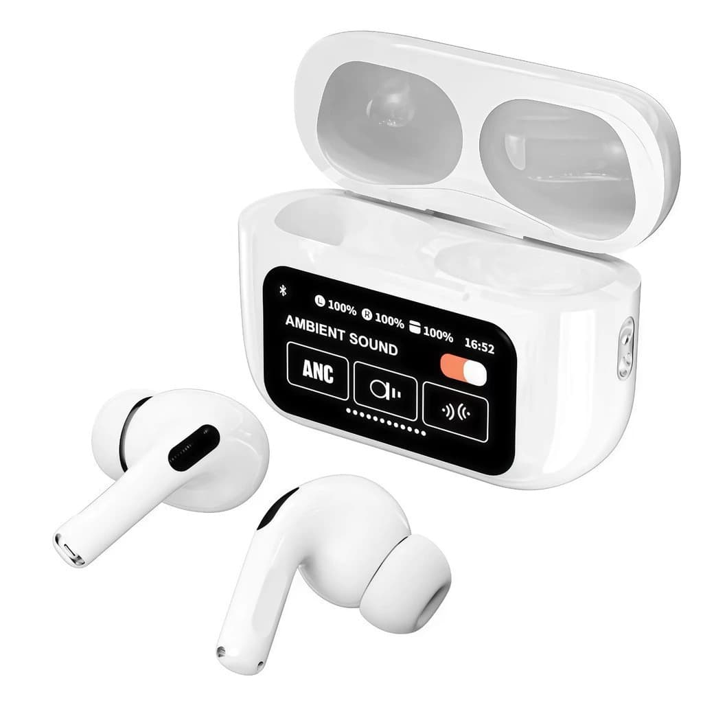 Fone A9 Pro Touch Screen ANC De Ouvido Sem Fio TWS Ruído Cancelando Bluetooth 5.3 Suporte APP Longa Duração Da Bateria