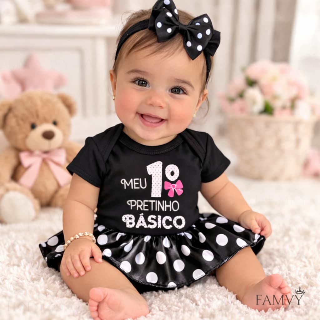 Body Bebê Meu Primeiro Pretinho Básico Mesversário Roupa Bebê Menino Menina Body Divertido Recém Nascido
