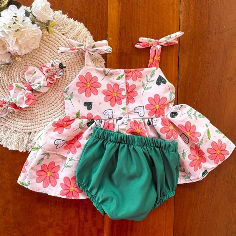 Kit Batinha BABY (5m a 1 ano) com Tiara e calcinha tapa fralda