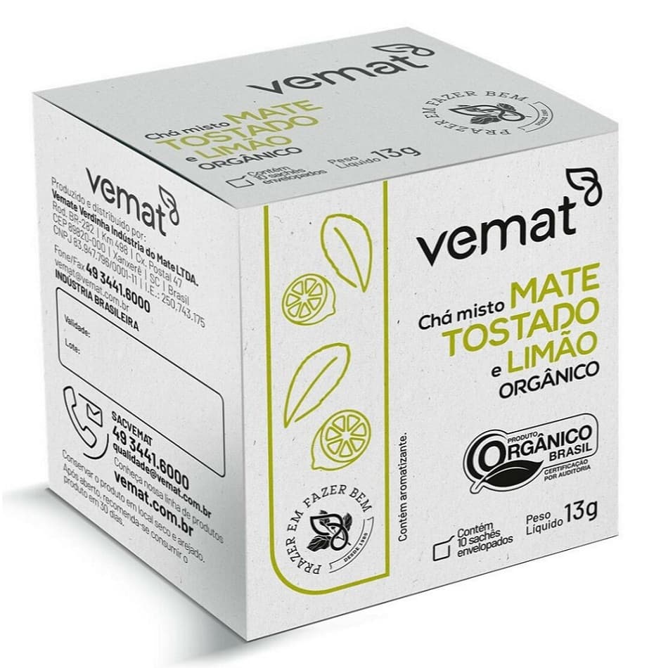 Chá Mate Natural Tostado com Limão Orgânico 10 Sachês