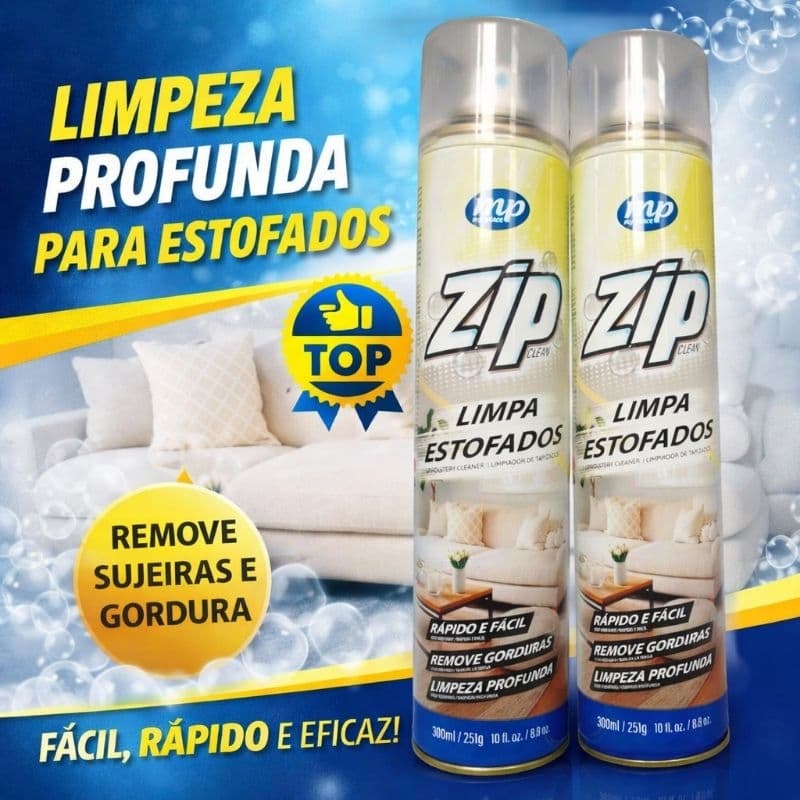 Kit com 2 Limpa Estofados Zip Limpeza Profunda Sofá Carro Remove Manchas Gordura Fácil Rápido Alta Performance