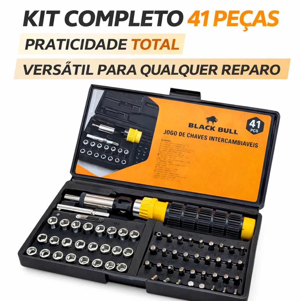 Jogo de Chaves 41 Peças Kit Ferramentas Completo Catraca Bits Intercambiáveis