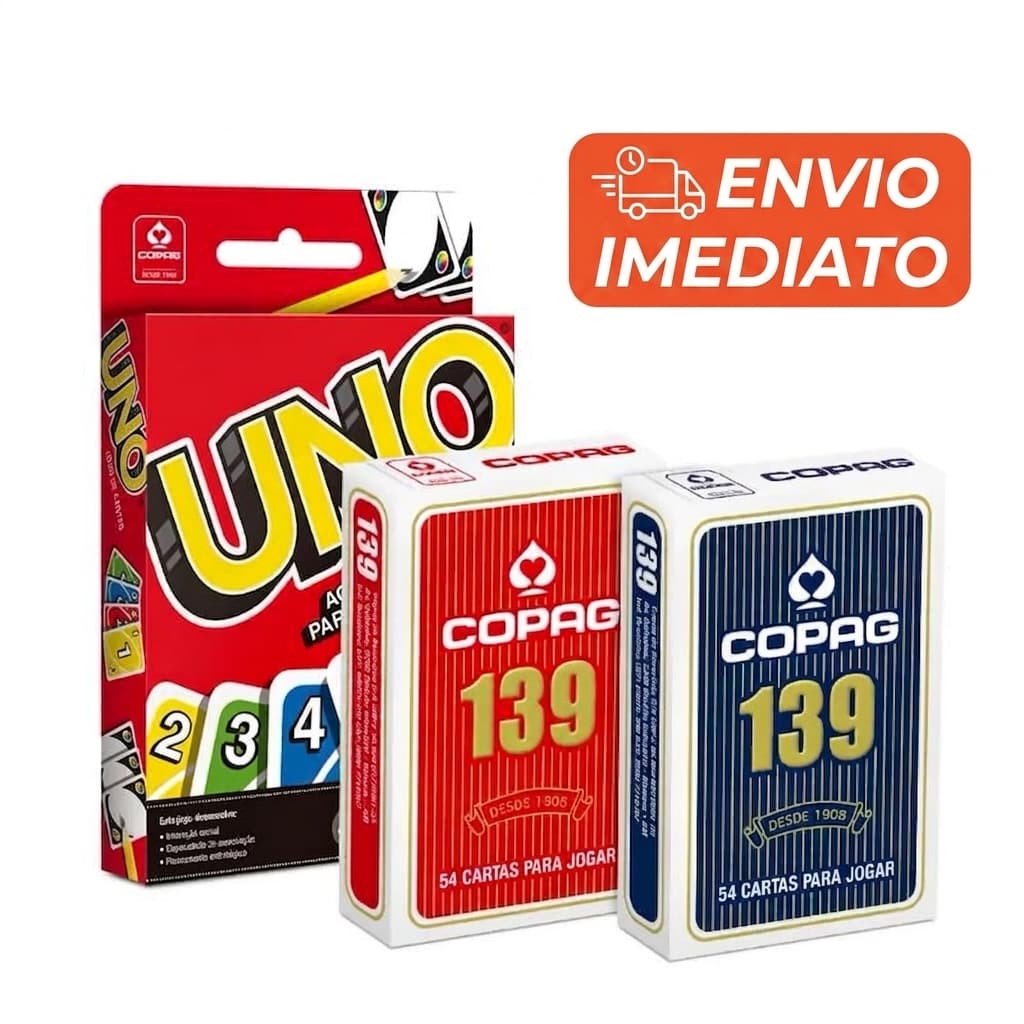 Jogo Uno e 2 Baralhos Copag Vermelho Azul 108 e 54 Cartas Truco Poker Familia Diversão