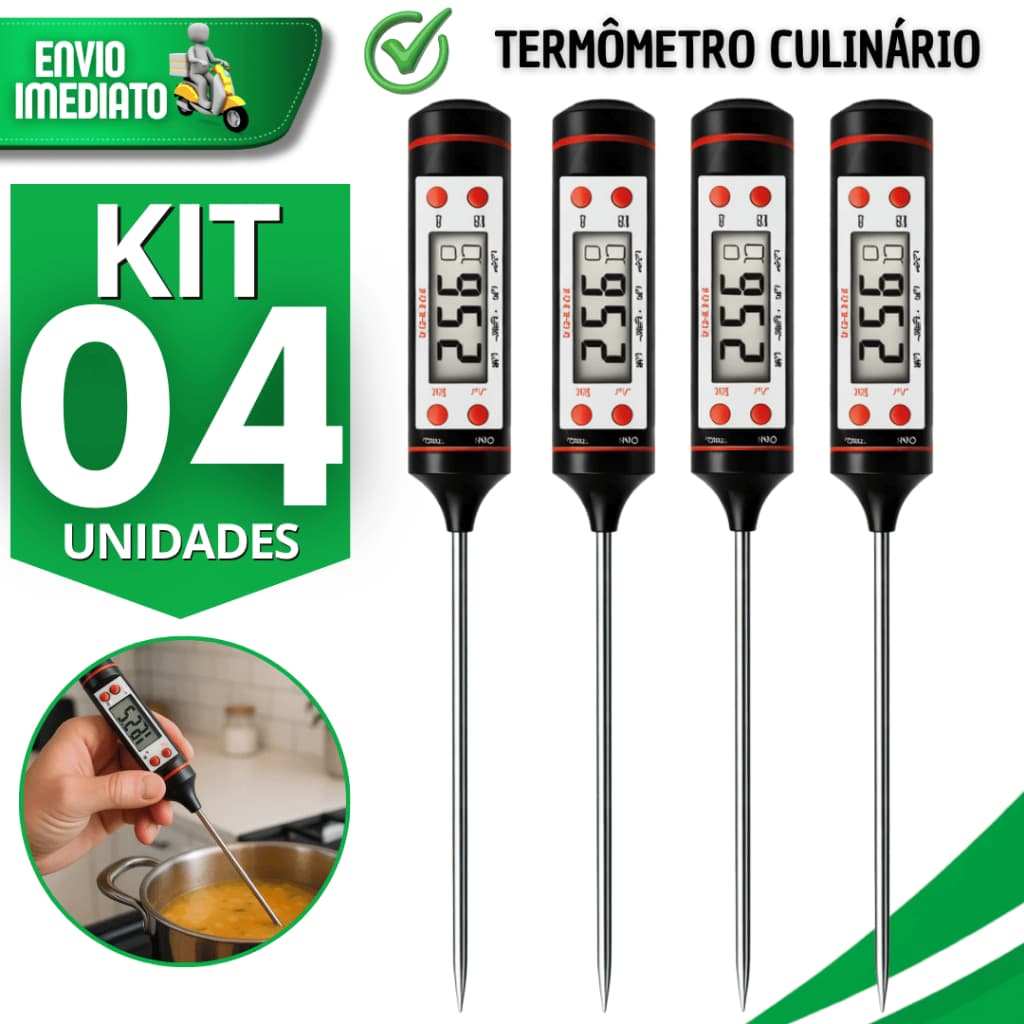 Combo Termômetros Culinários Tipo Espeto Digital Cozinha Confeitaria Restaurante Multiuso Utensílios