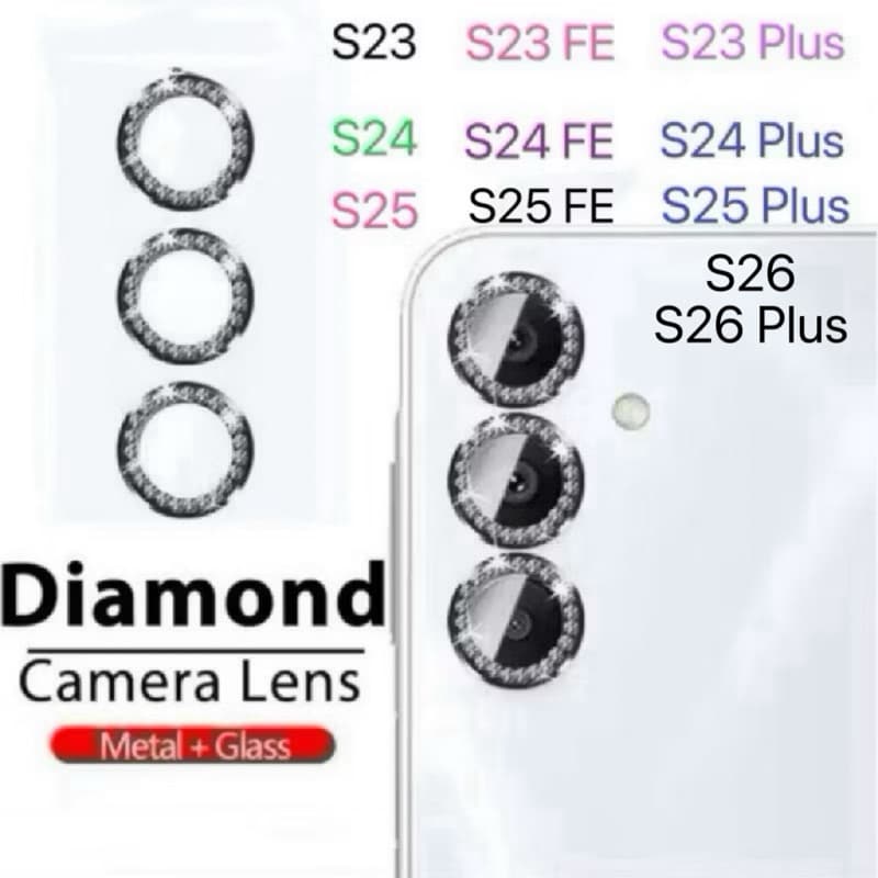 Kit Película Lente Câmera Brilho brilhante Diamante Para Samsung Galaxy S26 S23 FE Plus S24 FE S24 Plus s25 Plus Edge
