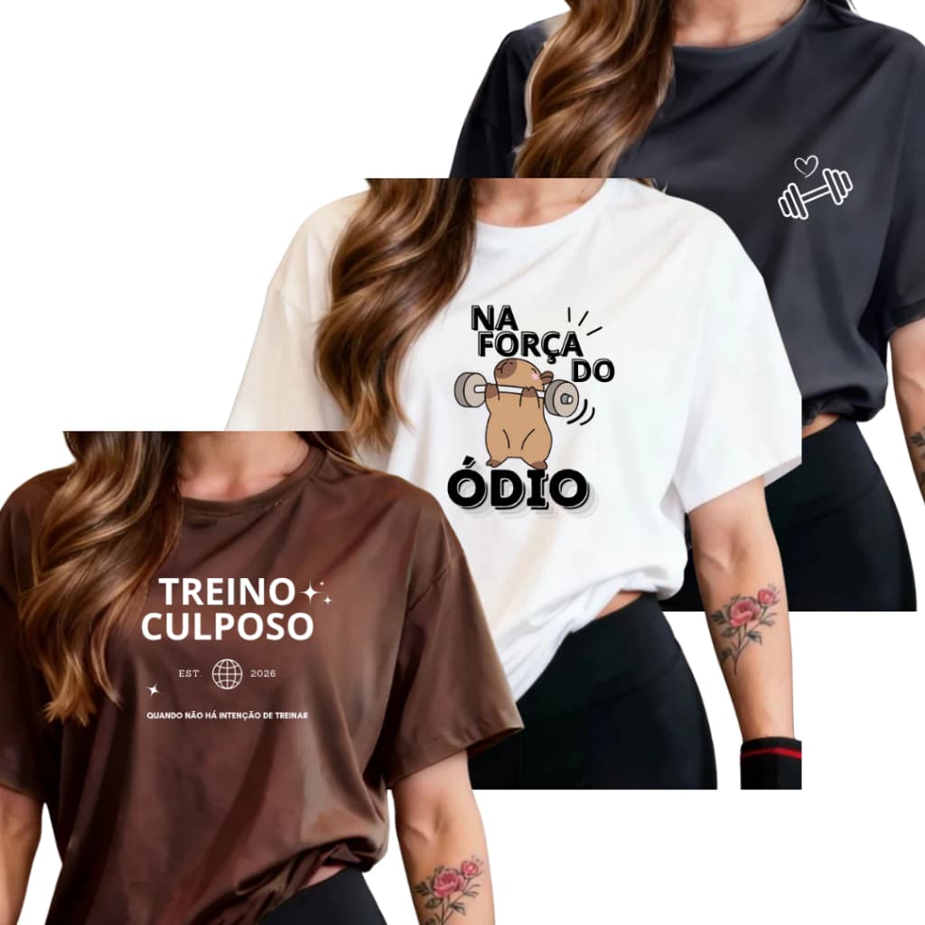 Kit 3 Camisetas Femininas Premium Algodão 100% Academia Musculação Conforto Treino