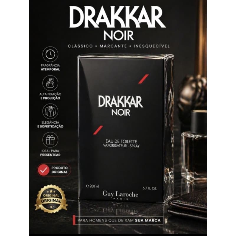 Perfume Drakkar Noir Eau de Toilette 200ml Guy Laroche Masculino Original Importado | Clássico Intenso