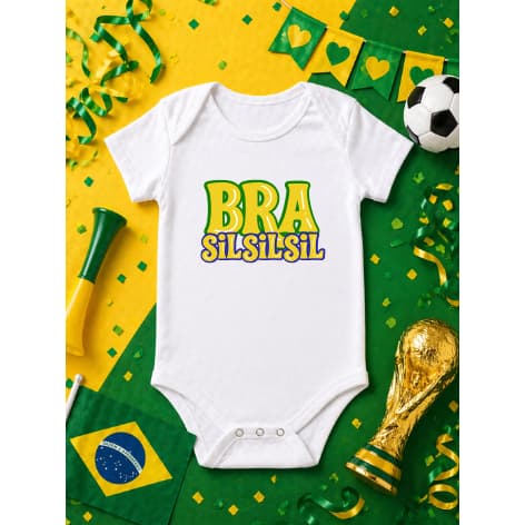 Body Bebê Copa do Mundo Brasil sil sil | Body Personalizado Futebol | Roupa Bebê Brasil Menino e Menina 100% Algodão