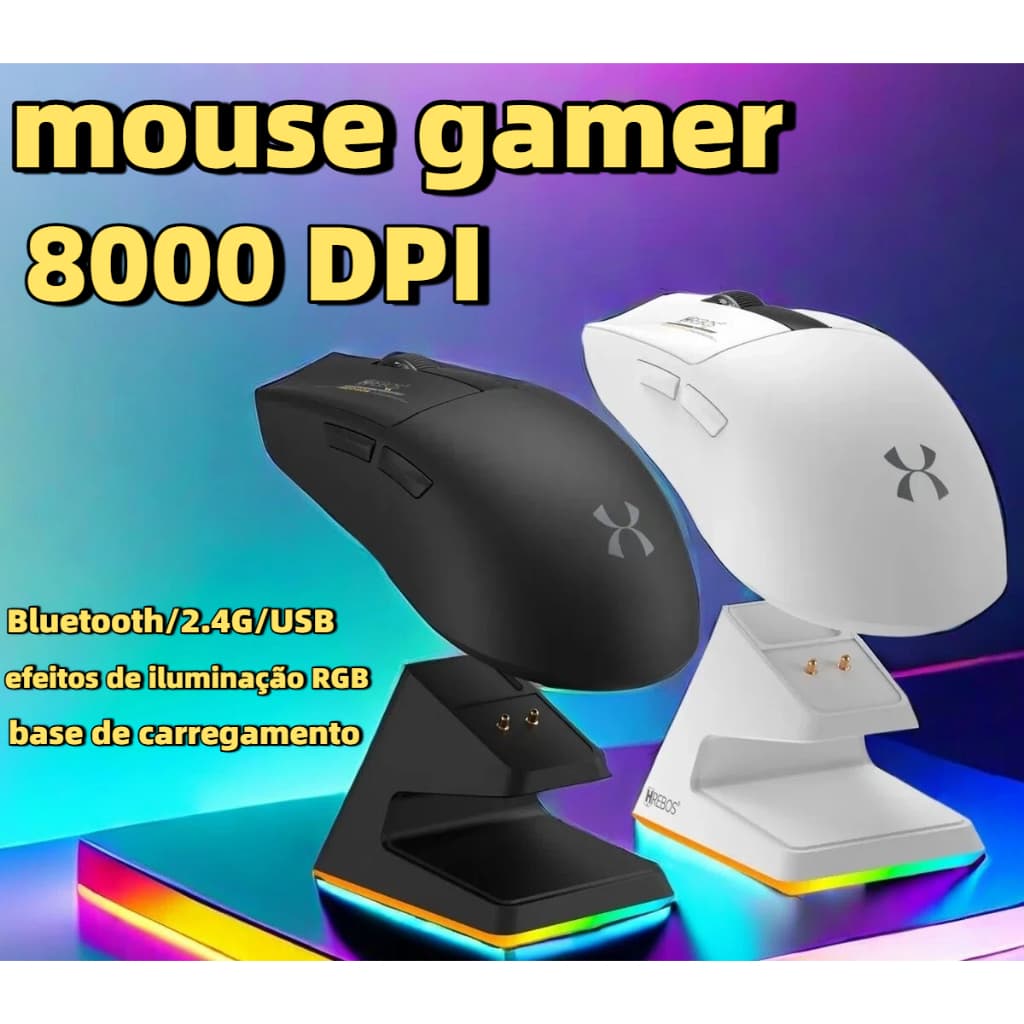 Mouse Sem Fio Bluetooth Três Modos 2.4G BT5.0 8000 DPI Recarregável RGB PC Gaming Configuração De Mesa IF-603PT