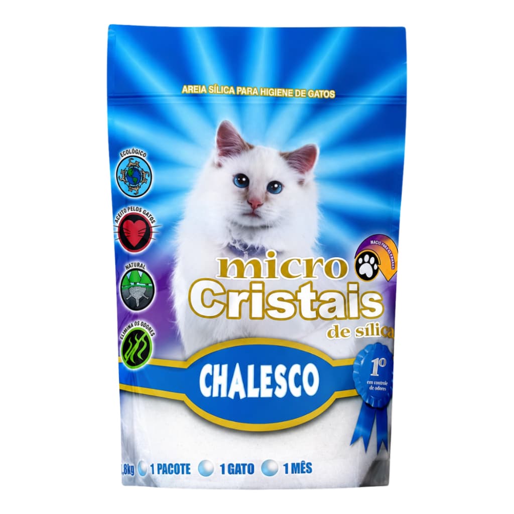 Areia Sanitária Higiênica Micro Cristais de Sílica Fina para Gatos Ultra Absorvente 1,8 Kg Chalesco