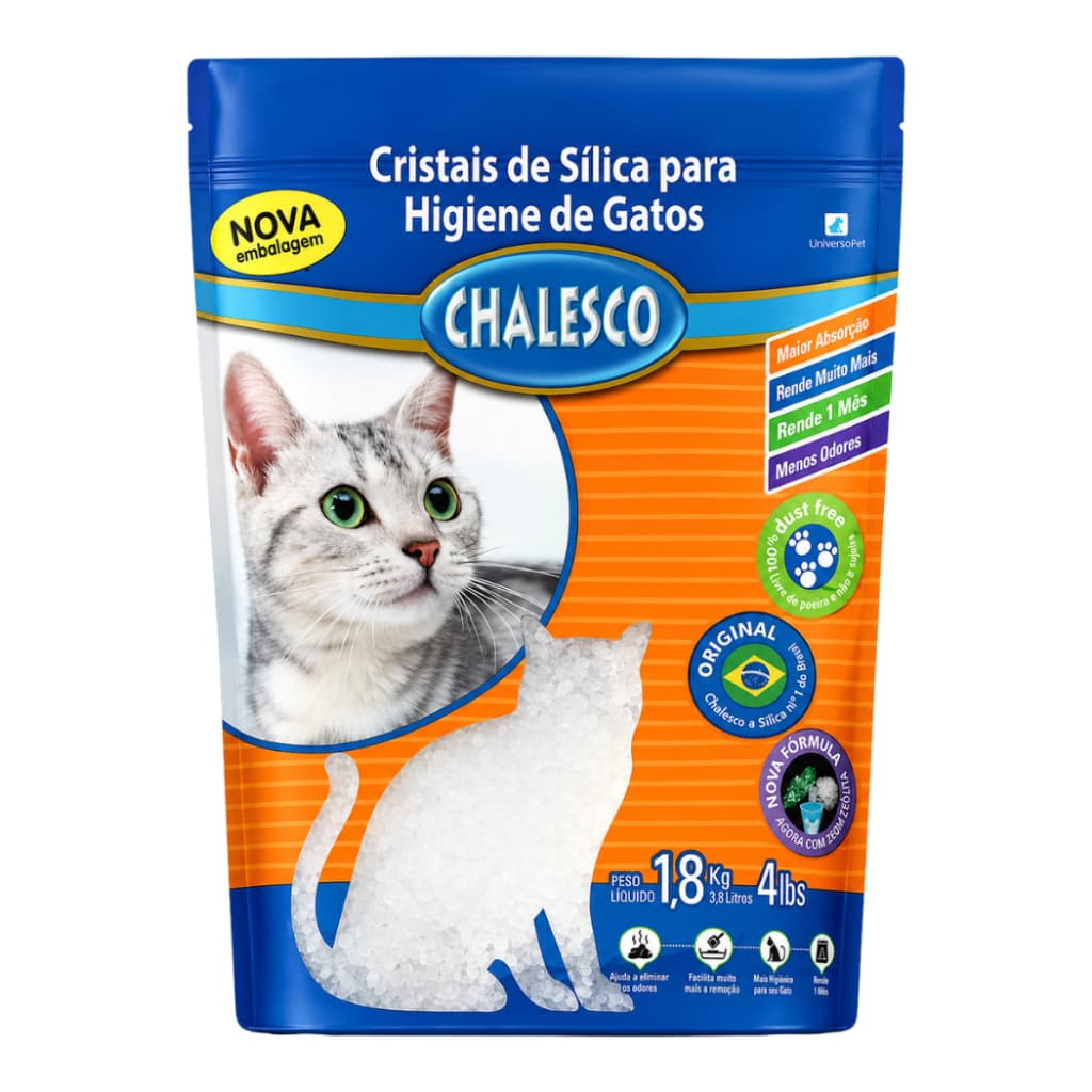 Areia Sanitária Higiênica Cristais de Sílica para Gatos Ultra Absorvente 1,8 Kg Chalesco