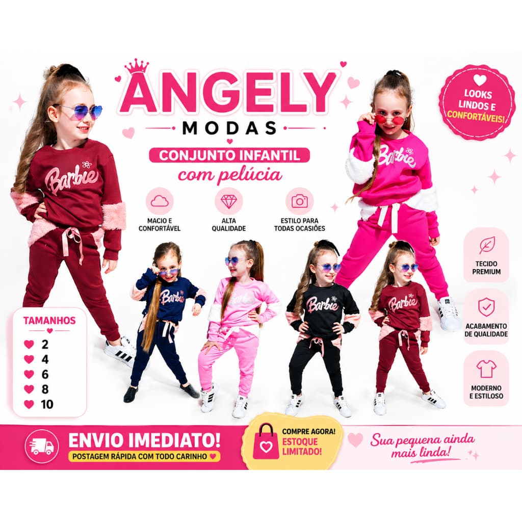 Conjunto Moletom Infantil Feminino Calça e Blusa Inverno