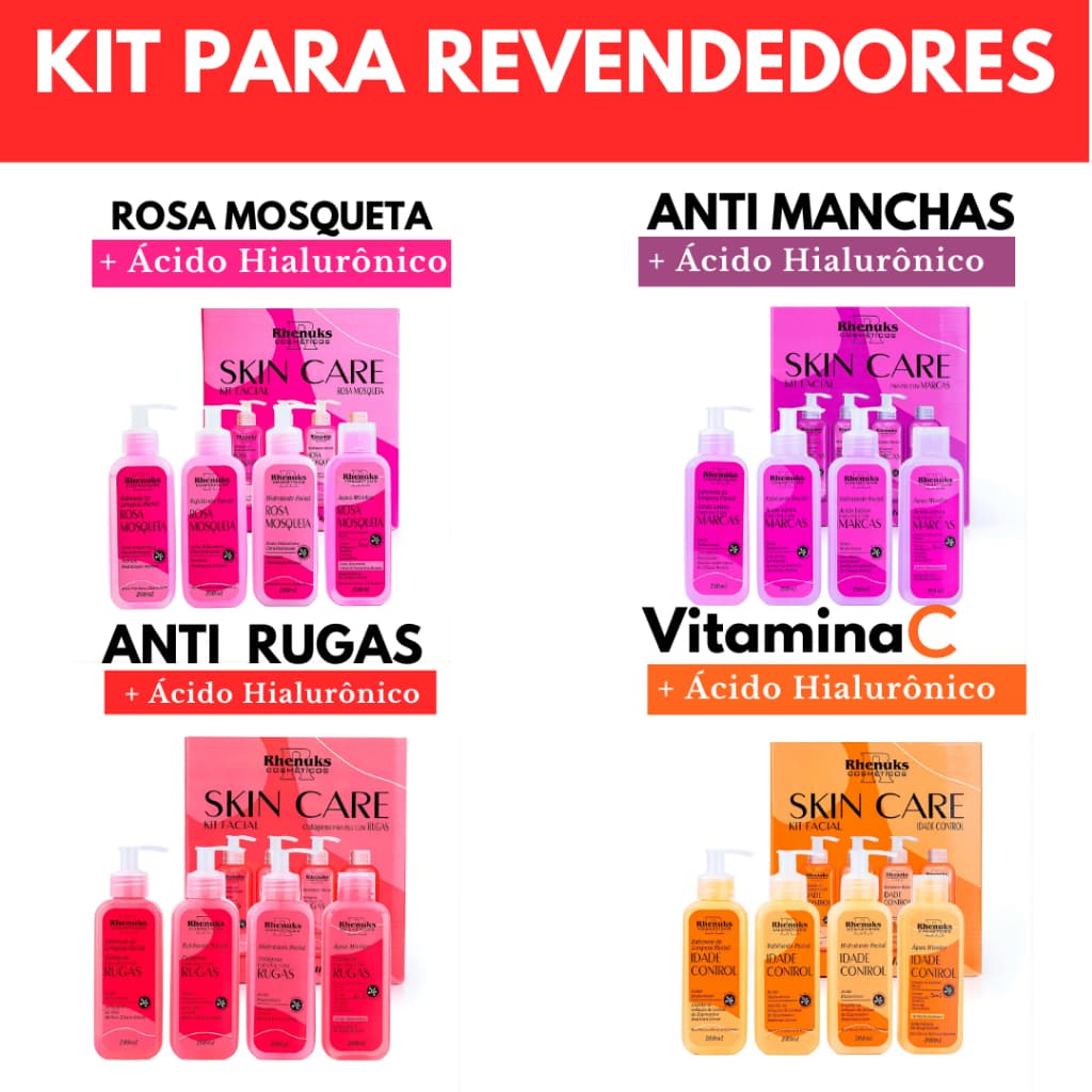 4 kit Skincare - Anti Rugas+ Rosa Mosqueta + Anti idade+ Anti Manchas Rhenuks Revenda
