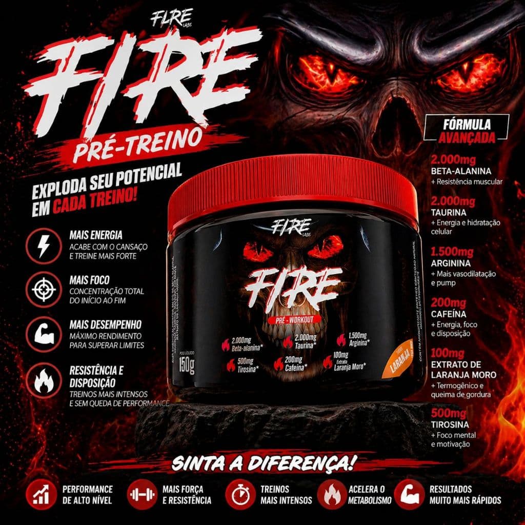 Pré Treino Fire Labs 150g Energia Foco Performance Academia