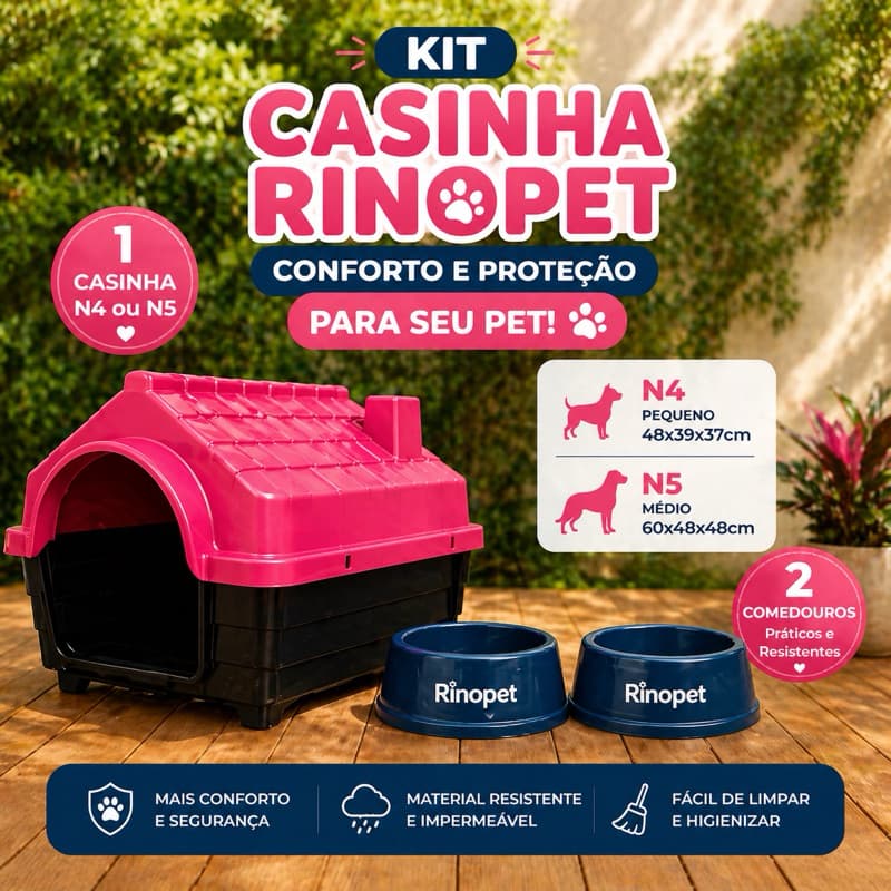 Kit Casa para Cachorro N5 Casinha Plástica + Comedouros | Pronta Entrega