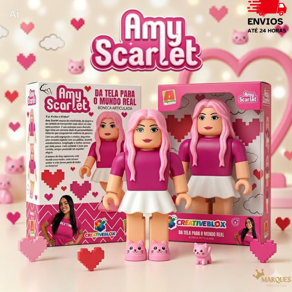 Boneca Amy Scarlet  Vinil Articulada 20 cm Original Creativeblox Algazarra
