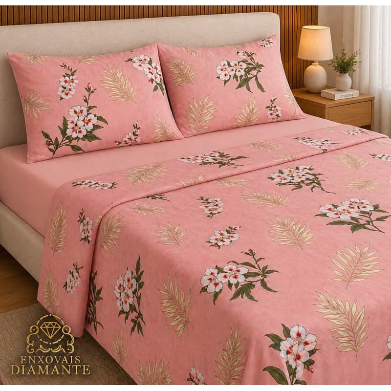 Jogo de Cama 3 Peças Queen ou Casal Estampado 450 Fios Percal Premium Toque Suave de ALGODÃO