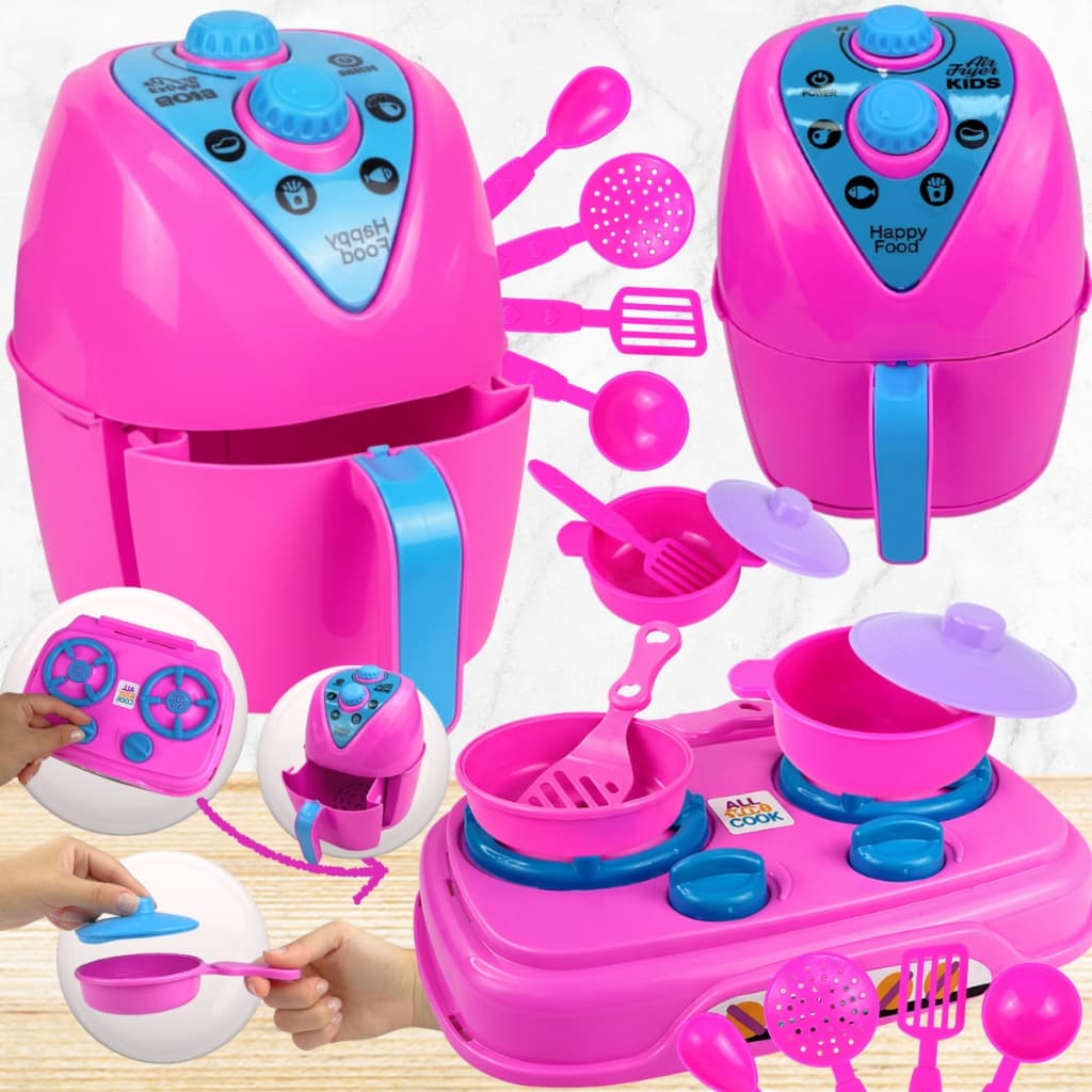 Kit Cozinha Infantil Fogão Airfryer Jogo Panelinhas De Brinquedo Cooktop Comidinha Educativo Menina