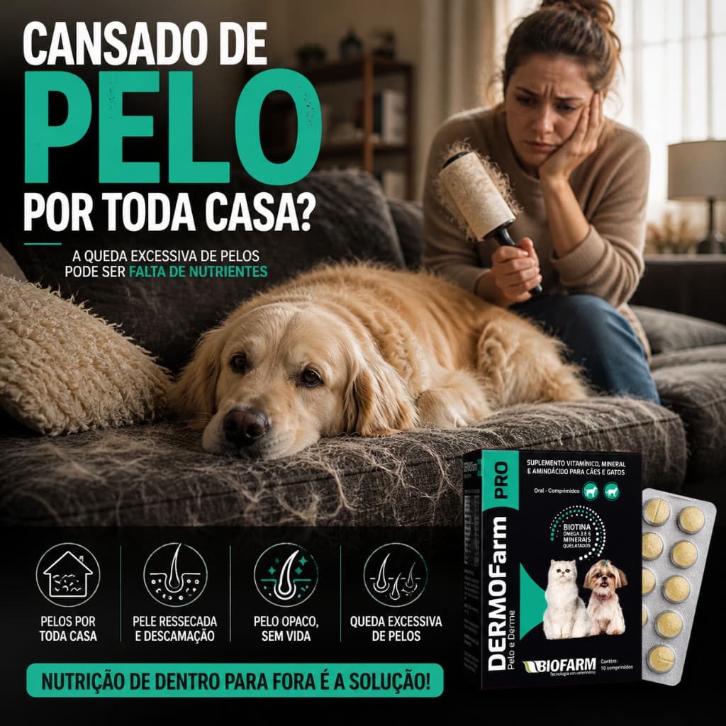 Pelo e Derme Dermofarm Pro Biofarm - Vitamina Queda de Pelo Cães Gatos - 10 Comprimidos + bula