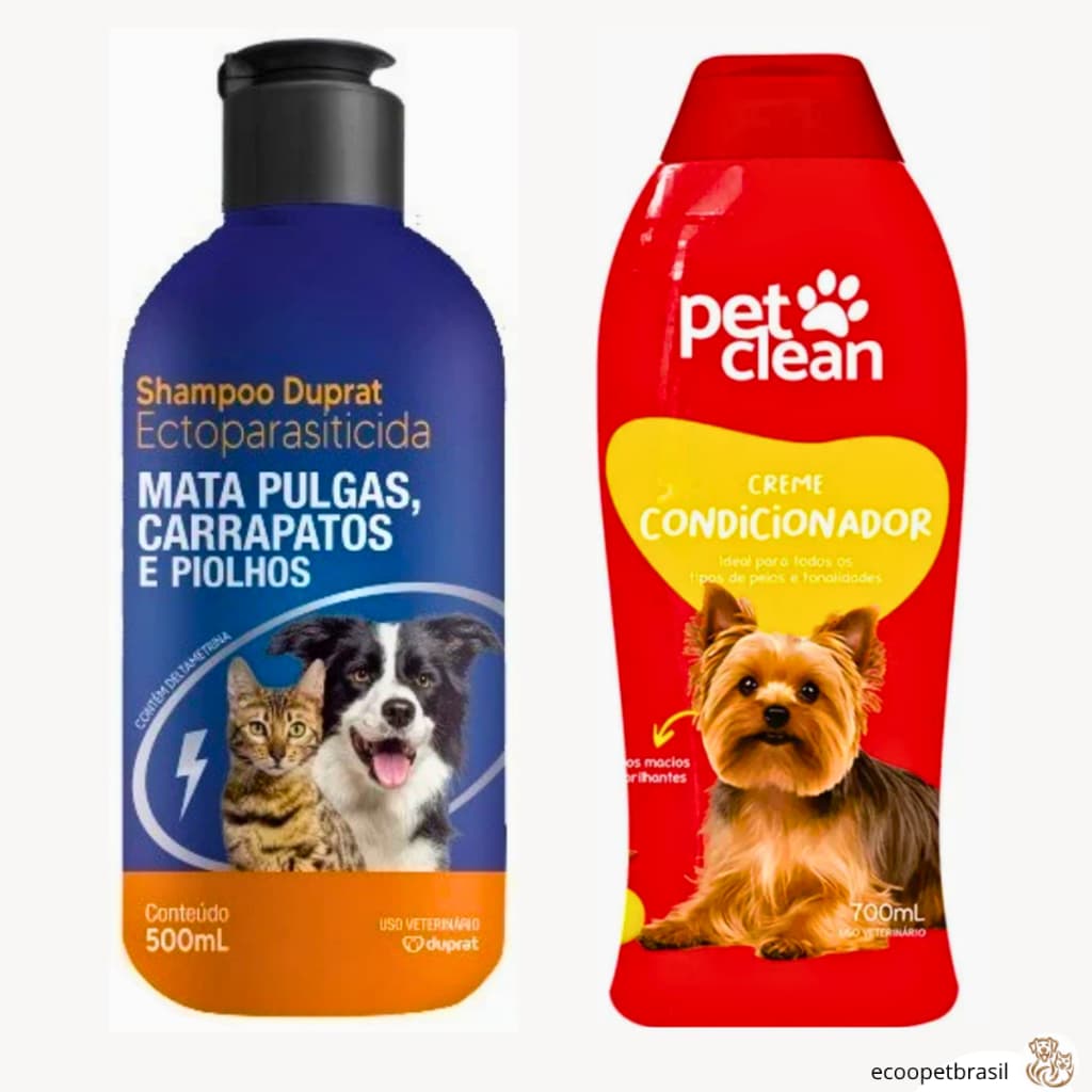 KIT Shampoo Anti Pulga + Condicionador 700mL Pet Clean para Cachorro e Gatos - Mata Pulga, Carrapato