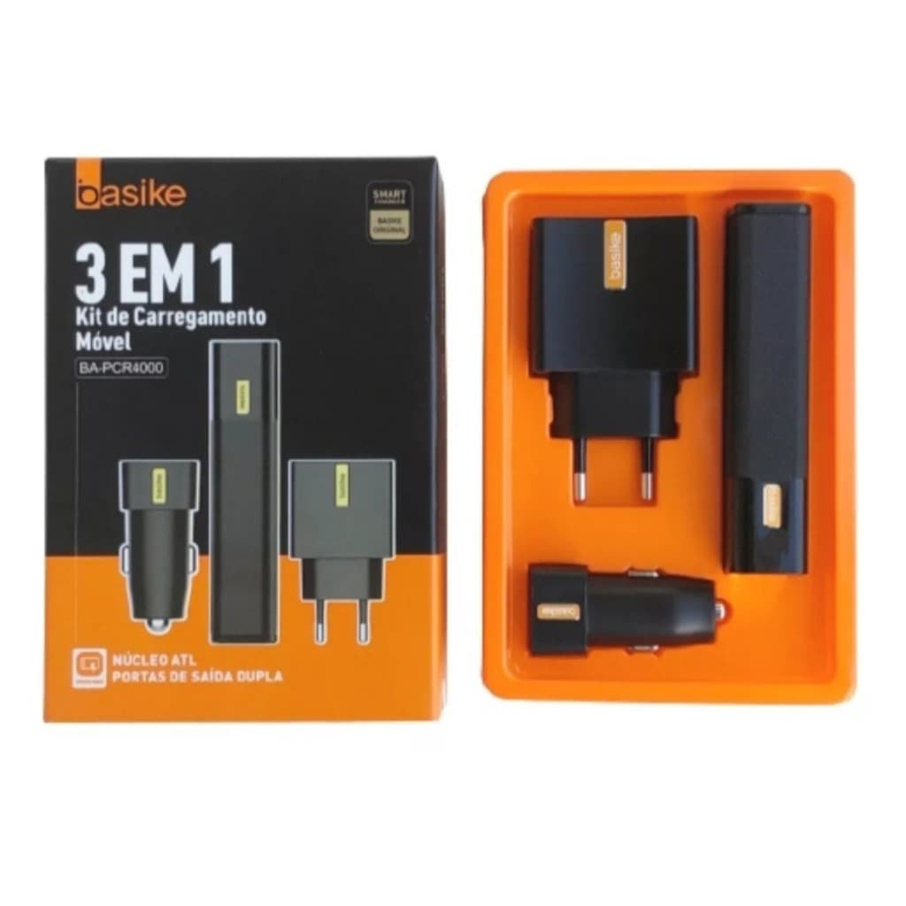 Carregador 3 em 1 Portátil Veicular e USB