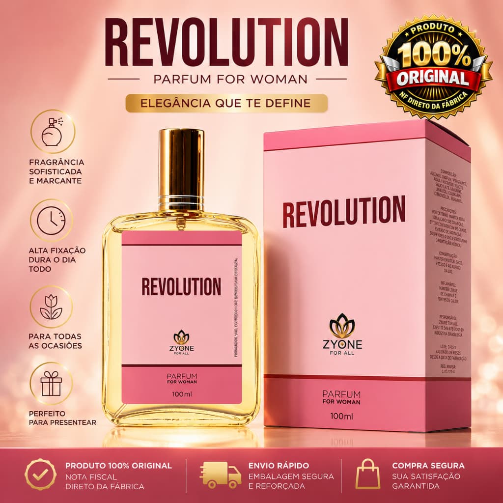 Perfume Revolution Feminino Zyone Alta Fixação 25% de Essência Importada Parfum
