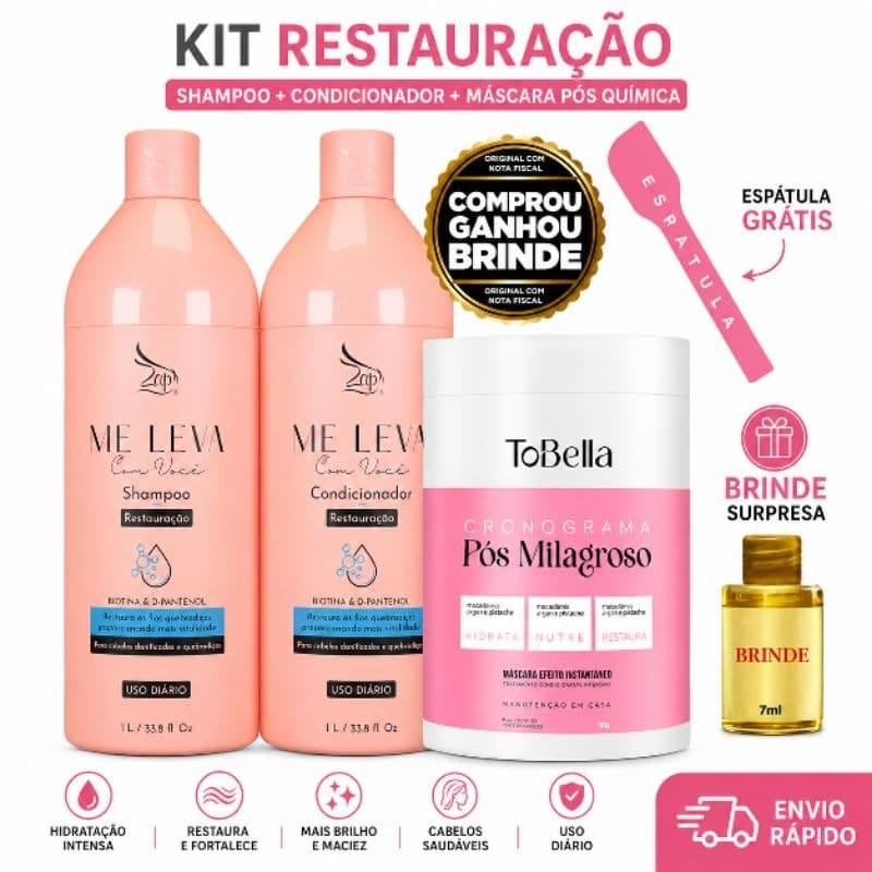Kit Shampoo Condicionador Zap Me Leva + Máscara Hidratante Pós Química