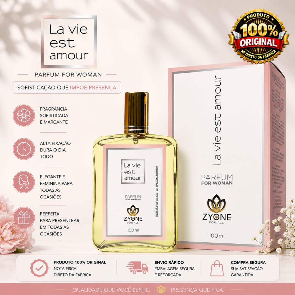 Perfume Feminino La Vie Est Amour Zyone Alta Fixação 25% de Essência Importada Parfum 100ml