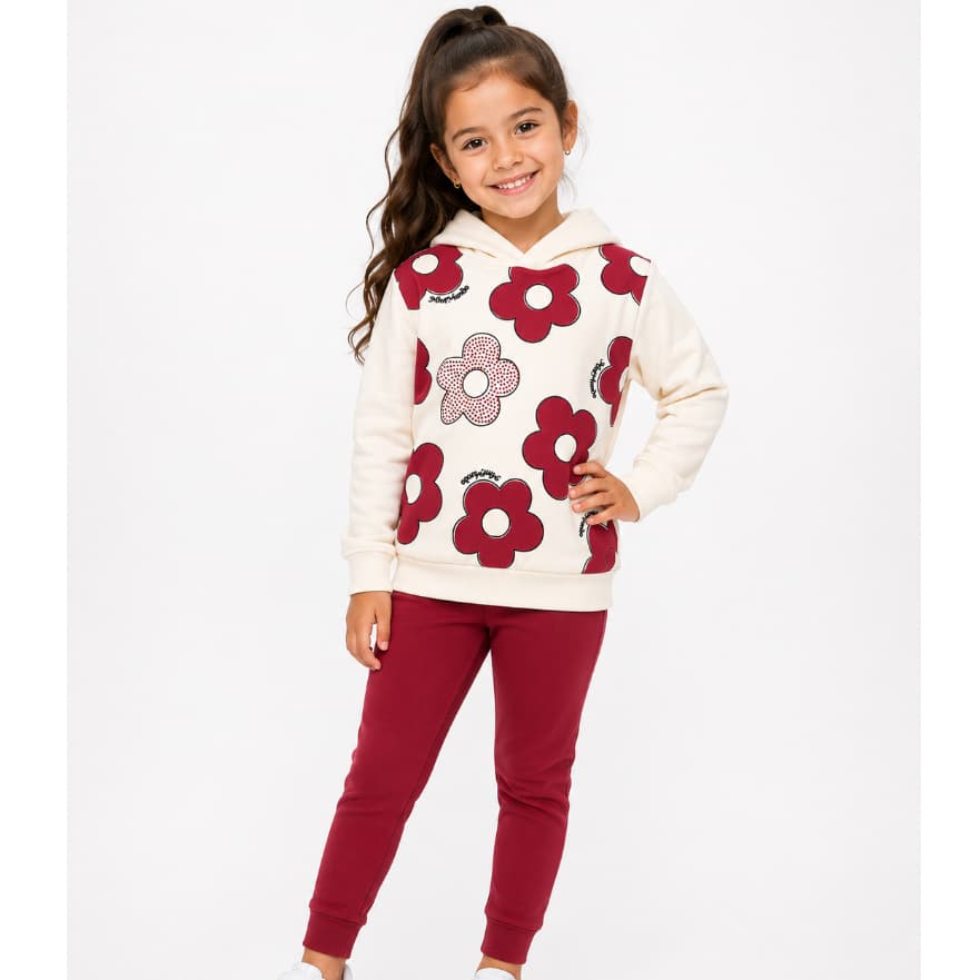 Conjunto Moletom Feminino Inverno Peluciado Com Capuz Roupa De Frio Menina Do 4 Ao 10 Casaco + Calça