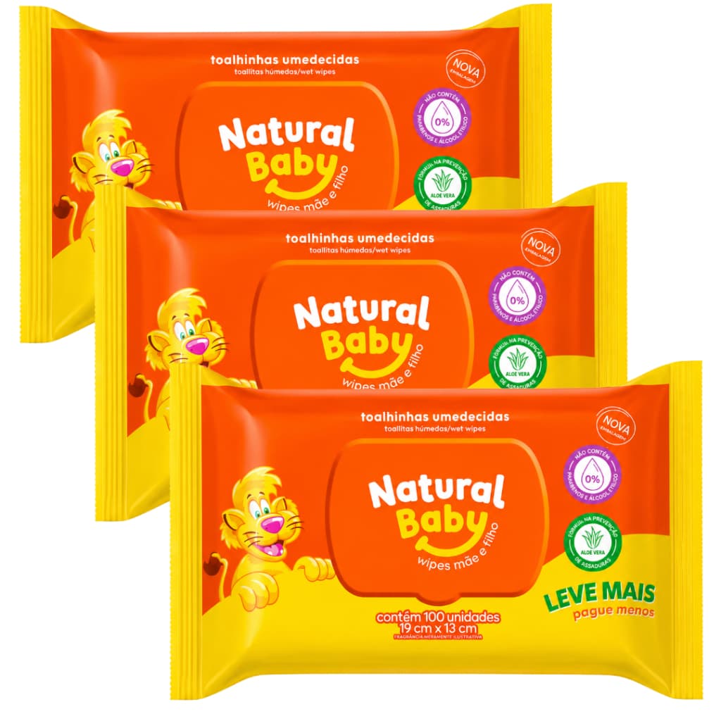 Toalha Umedecida Natural Baby 100 Unidades Suavidade e Proteção para a Pele do Bebê