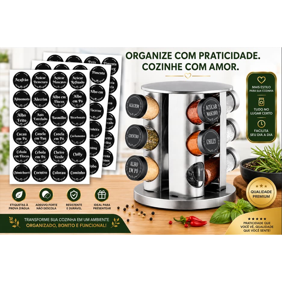 Kit 80 Etiquetas Organizadoras para Temperos e Condimentos – Design Moderno 38x38mm