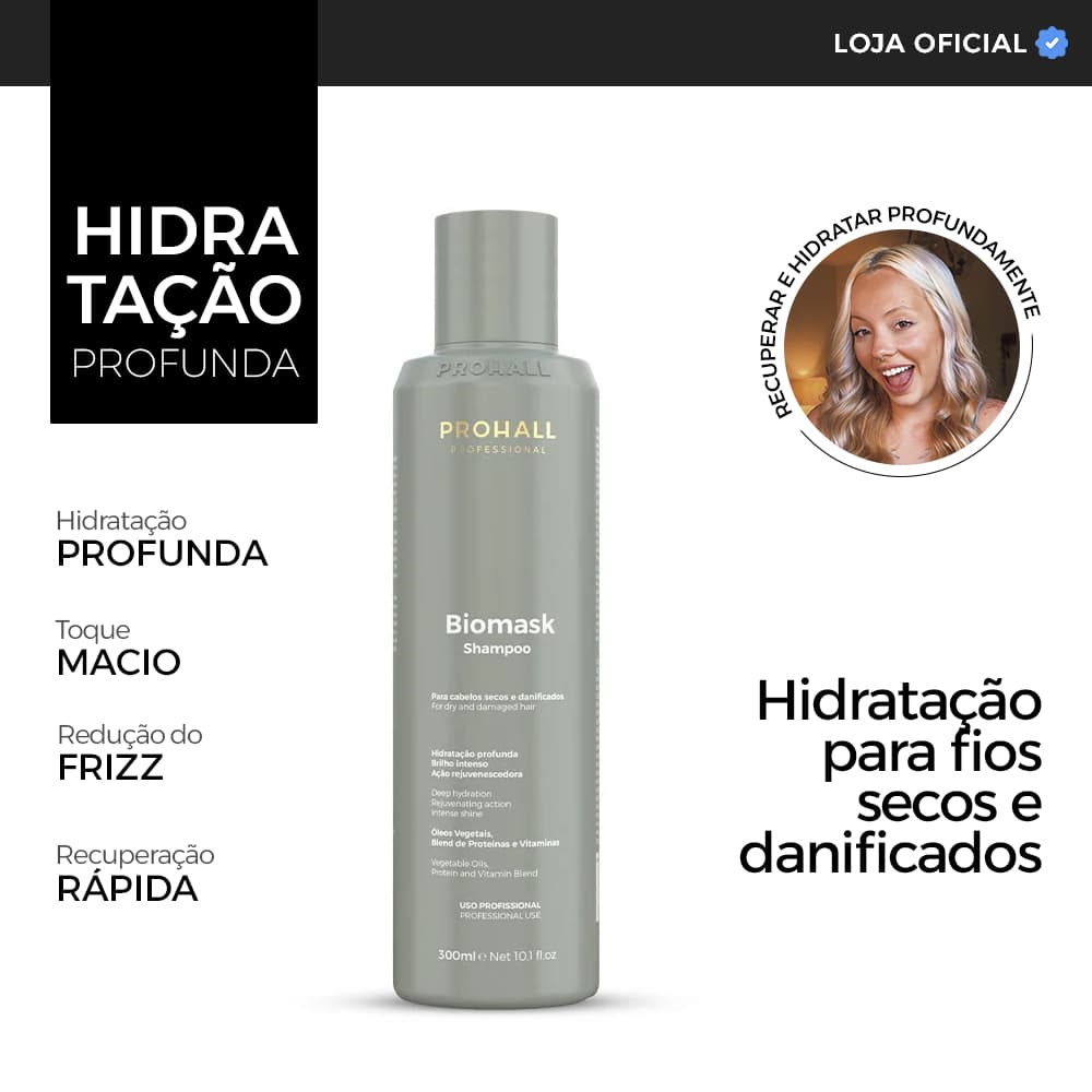 Shampoo Hidratante Diário: cabelos secos nunca mais | Biomask 300ml