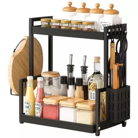 Organizador 2 Andares Multiuso Metal Cozinha Prateleira Preto Organizador Aramado Rack Aço Mesa