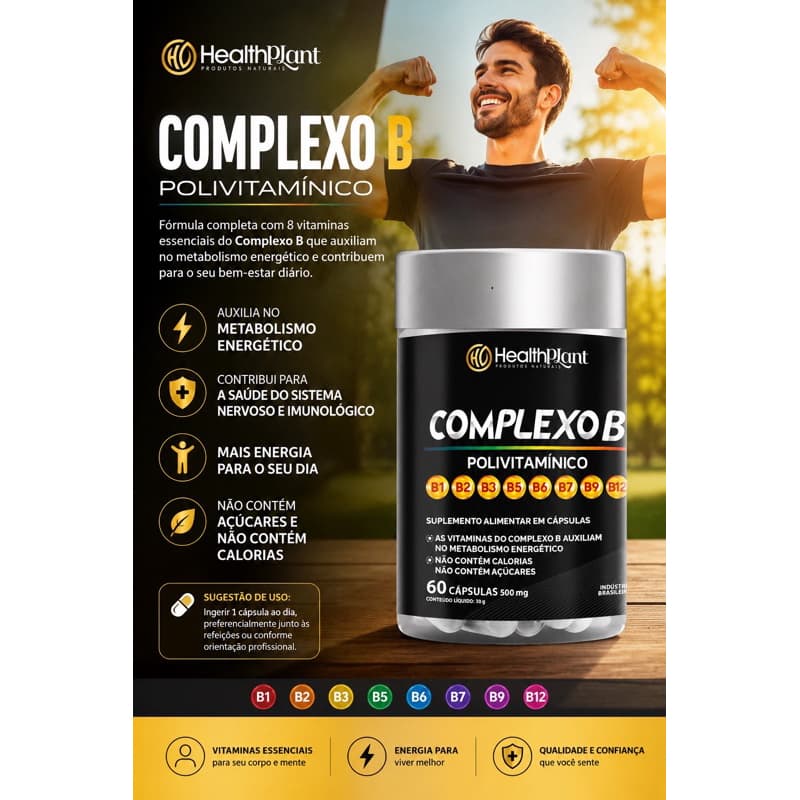 Suplemento de Complexo B Vitaminas B1, B2, B3, B6, B12 | 60 /120/180 Cápsulas | 500mg