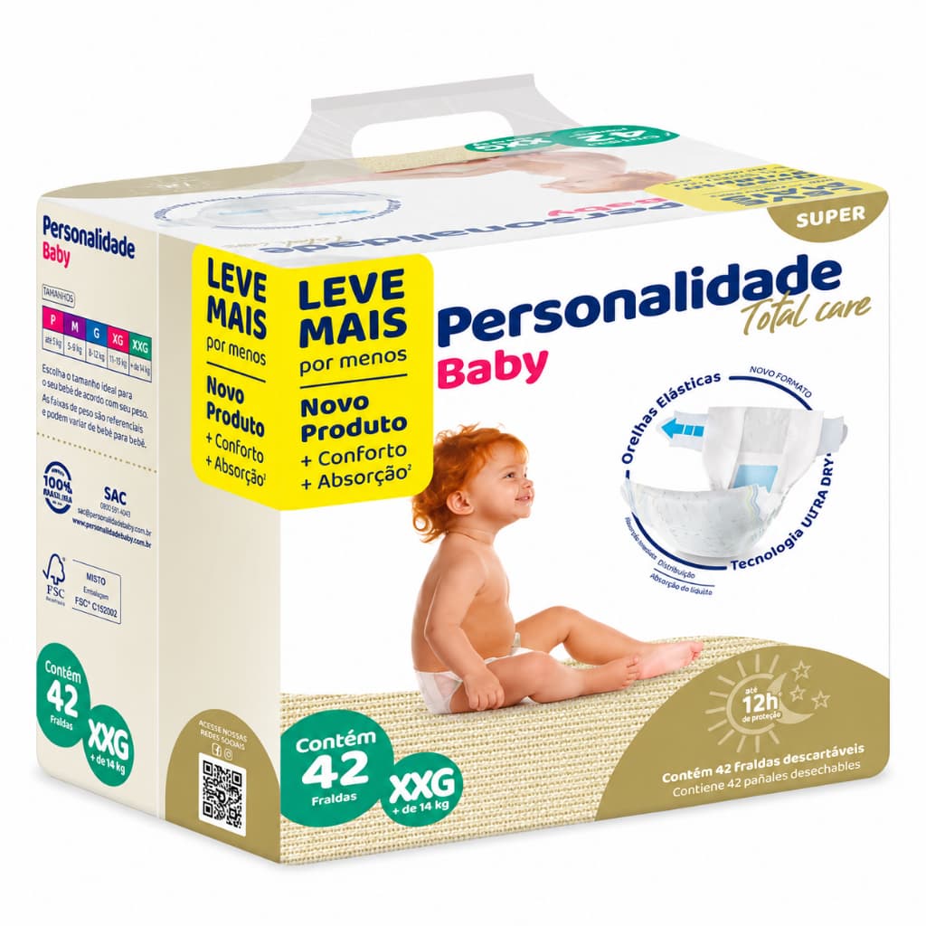 Fralda Descartável XXG Bebe Infantil Personalidade Baby Total Care Bag 42un