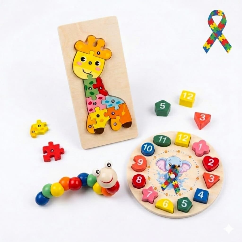 Kit 3 brinquedos educativos pedagógico montessori infantil brinquedo madeira