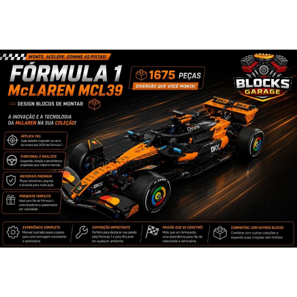 Blocos de Montar Lego Formula 1 McLaren MCL39 1675Peças  Com Manual de Montagem  **SEM CAIXA(BOX)**