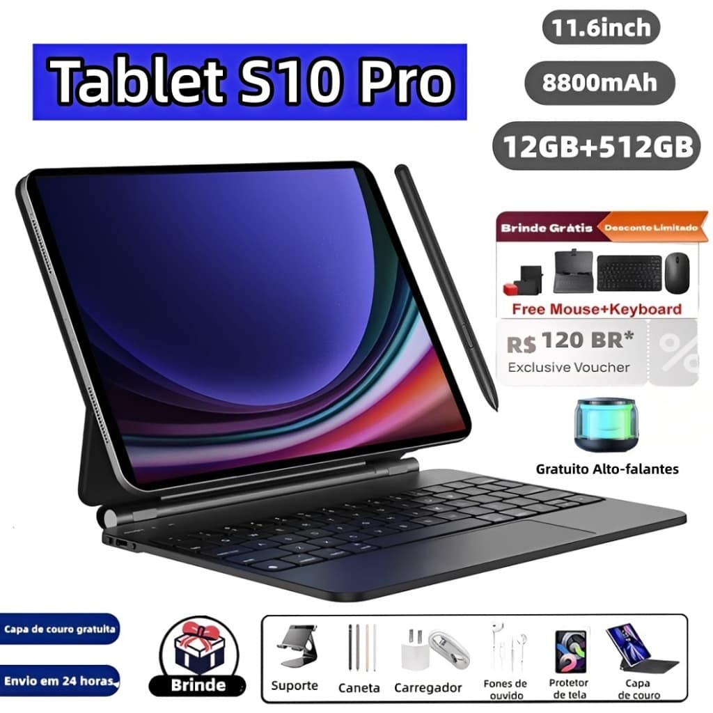 【Teclado e mouse gratuitos】Tablet  S10 Pro Android tablet 11,6 polegadas 12GB + 512GB 8800mAh bateria wifi 5G