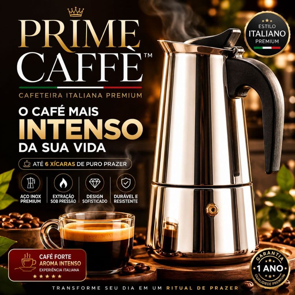 Cafeteira Italiana Prime Caffè™ Inox 300ml 6 Xícaras Café Expresso Gourmet