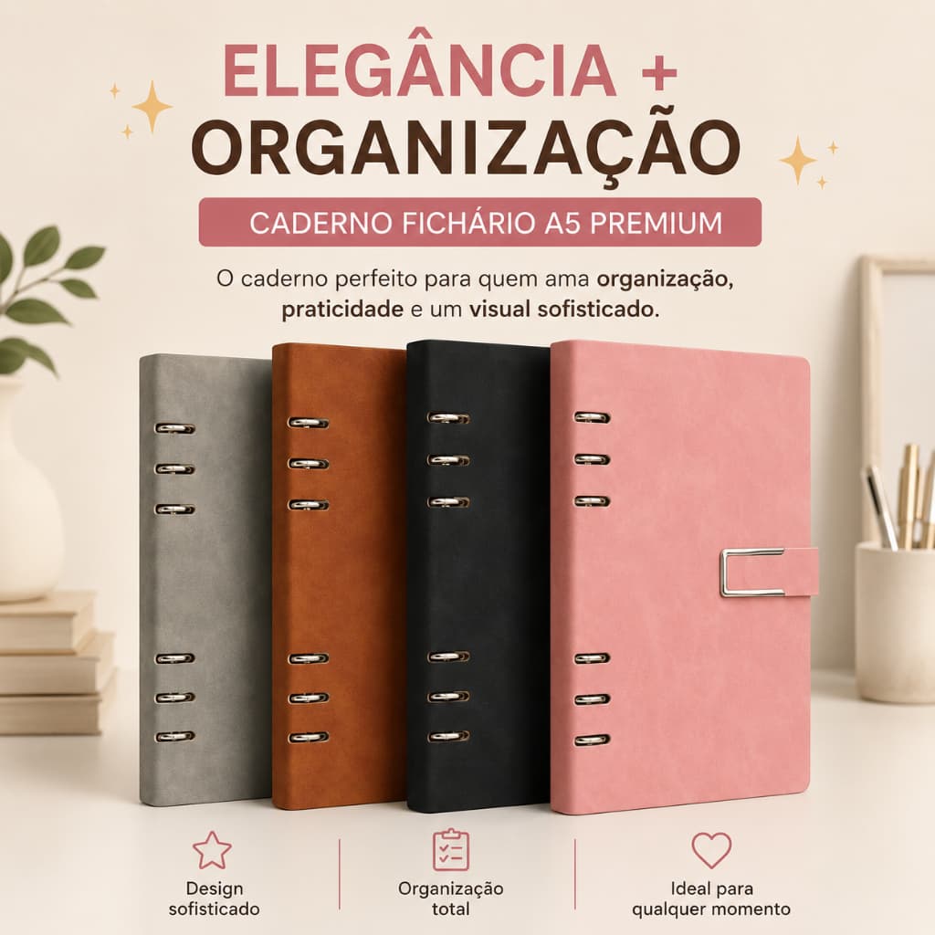 Caderno Fichario PU A5 Elegante Capa Aveludada 119 Folhas Pautadas