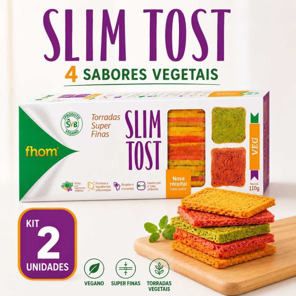 Torradas Slim Tost Fhom Veg 4 Sabores Vegetais Torrada Saudável Snack Fit Vegano Kit 2 Unidades 110g