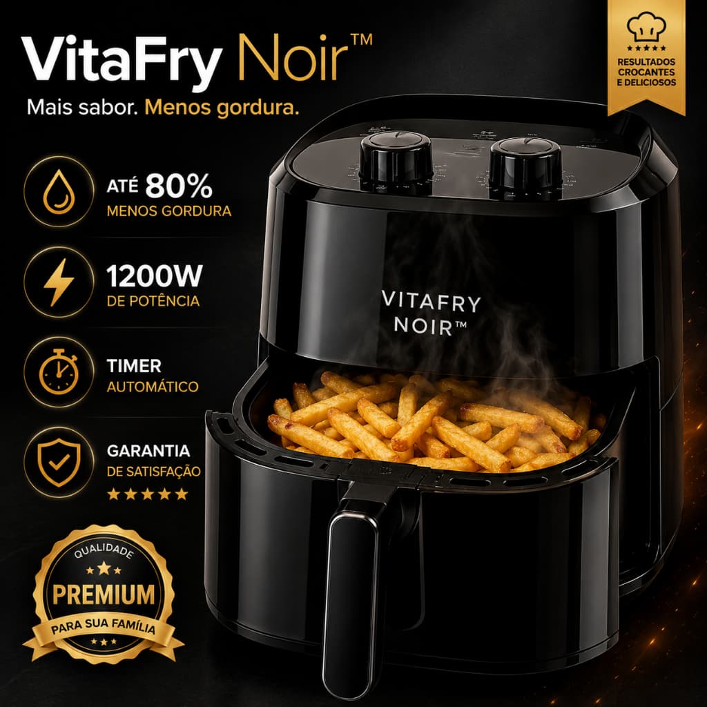 Air Fryer Sem Óleo 3,4L 1200W Fritadeira Elétrica Preta com Timer e Controle de Temperatura