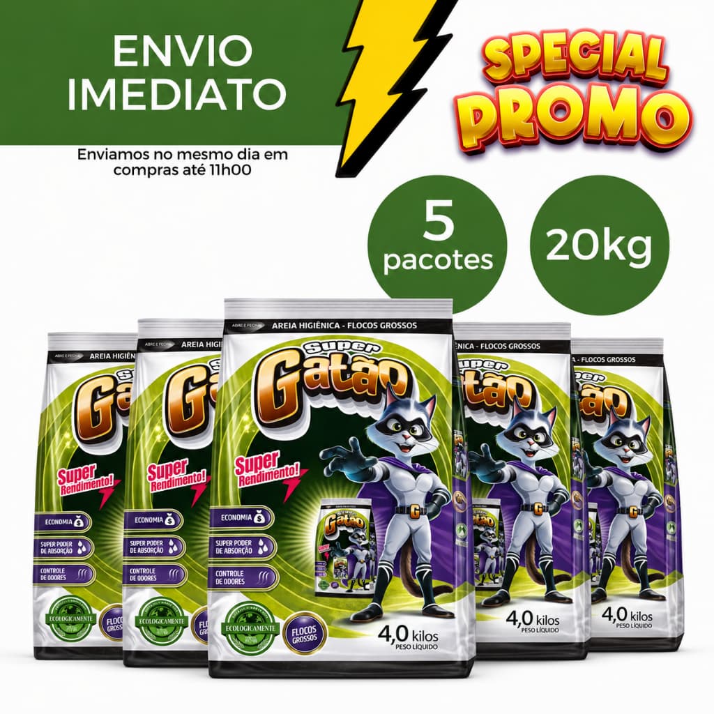 Areia Sanitária Higiênica Para Gatos Anti Odor 20kg Total Super Gatão Flocos Médio Premium Pipicat