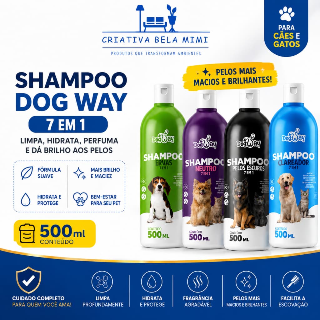 Shampoo e Condicionador 2 em 1 Shampoo Dog Way 500ml Para Cães e Gatos | Hidrata, Limpa e Dá Brilho aos Pelos