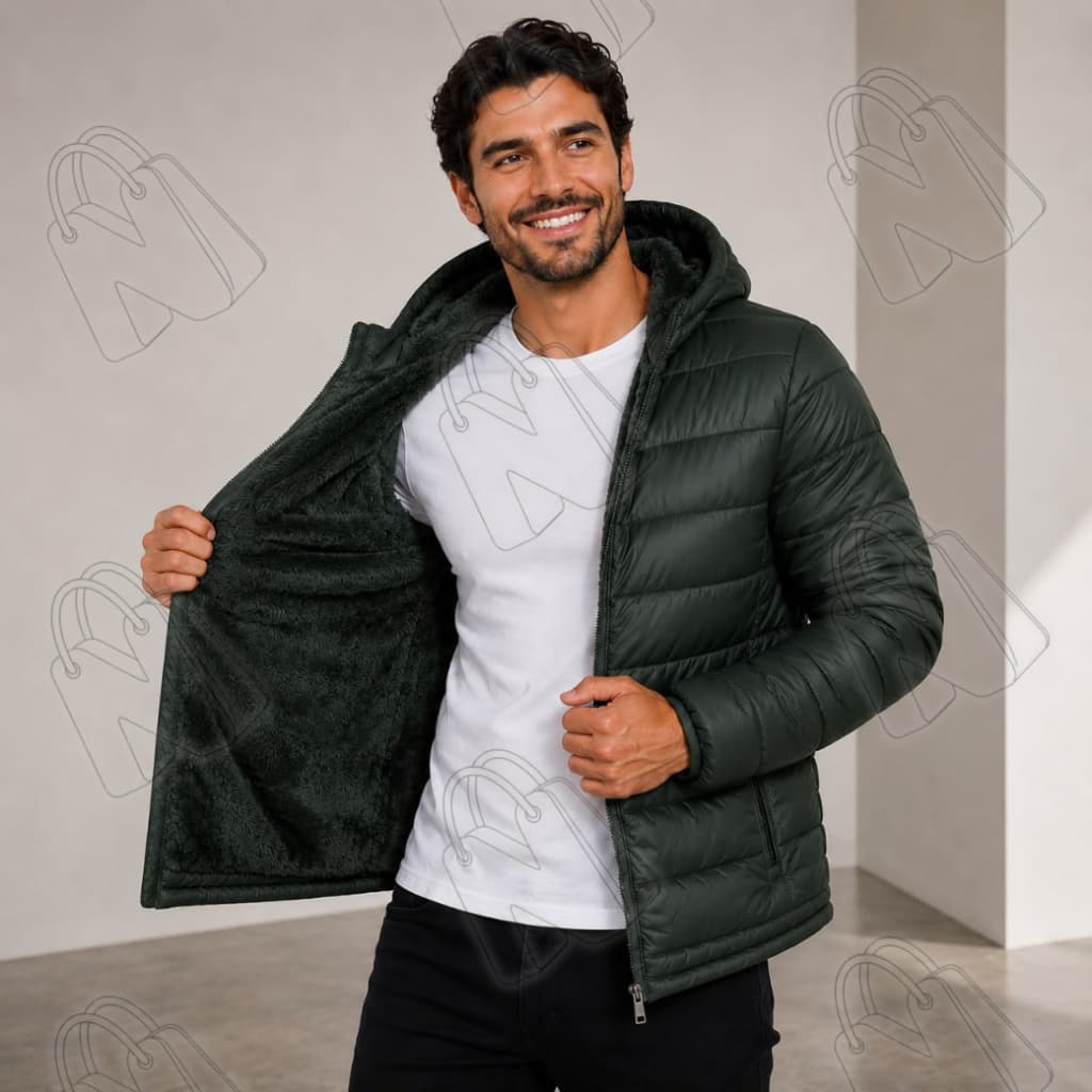 Jaqueta Masculina Apeluciada Puffer Com Capuz Removível