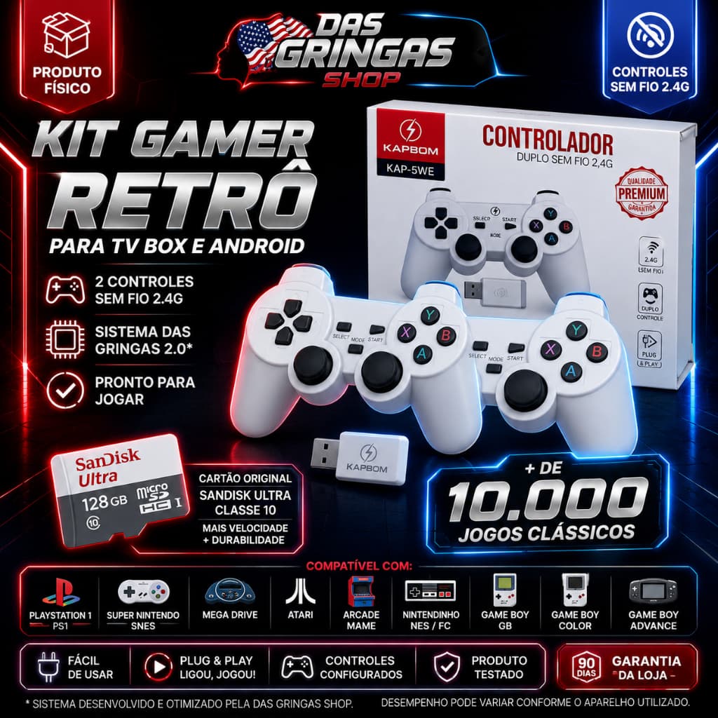 Kit Gamer Retrô para TV B0x e Celular Android ou Tablet e Tv Android