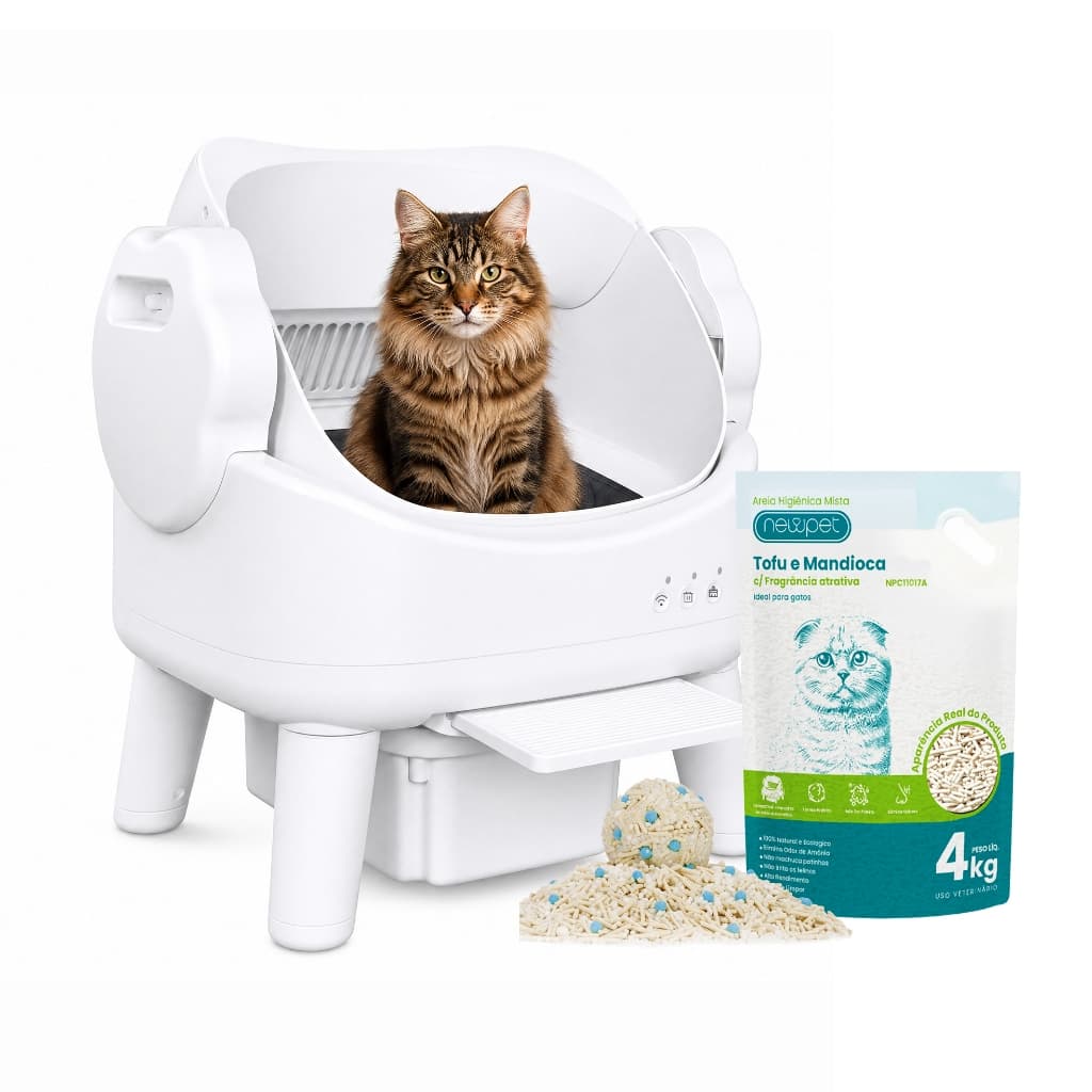 Newpet aberta Caixa de Areia Inteligente Autolimpeza Antiodor + Tofu Cassava Areia Sanitária Higiênica 4 kg