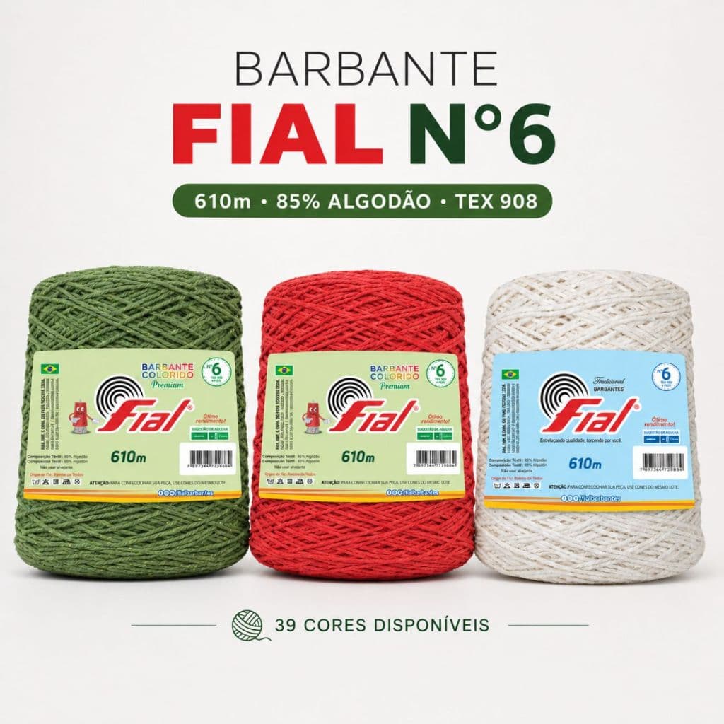 Barbante Fial Numero 6 Colorido 600g para Crochê e Tricô Macio